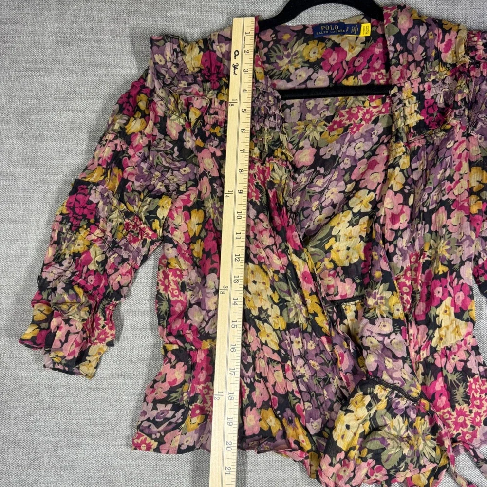 Polo Ralph Lauren Floral Wrap Peplum Blouse Smocked Ruffle Small Petite $298‎